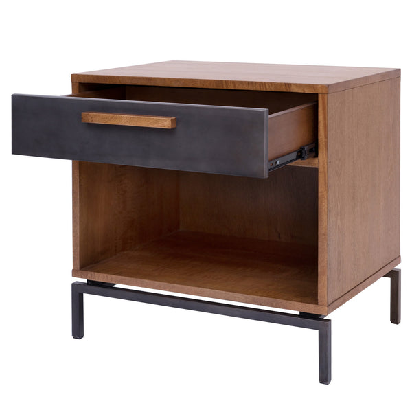 Bellevue End Table 1 Drawer Graphite Metal Legs In Monterey Brown