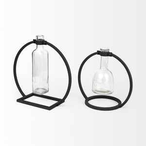 Monica II Tall Black Metal Glass Bottle Vase