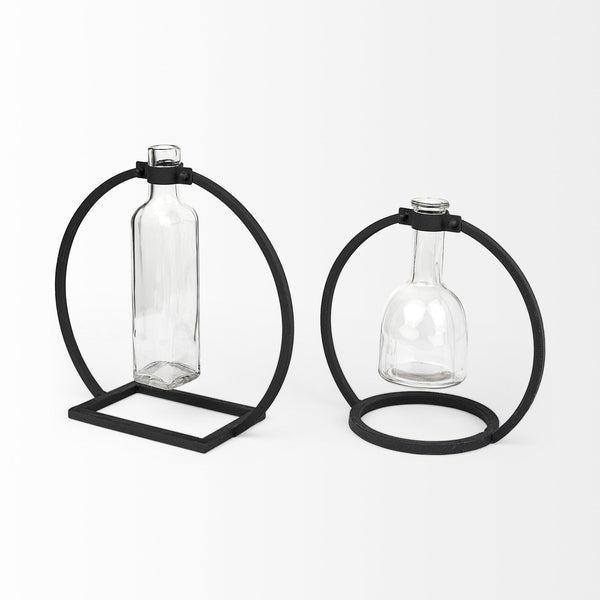 Monica II Tall Black Metal Glass Bottle Vase