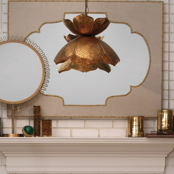 Flowering Lotus 1-Light Iron Pendant, Antique Gold, Large