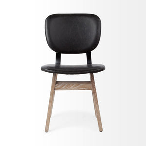 Haden I Black Faux-Leather Wrap Brown Solid Wood and Iron Base Dining Chair