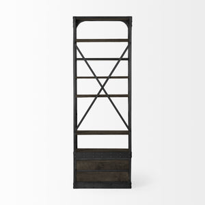 Brodie VII 32L x 22W x 94H Brown Wood Gun-Metal Bracing Four Shelf Shelving Unit