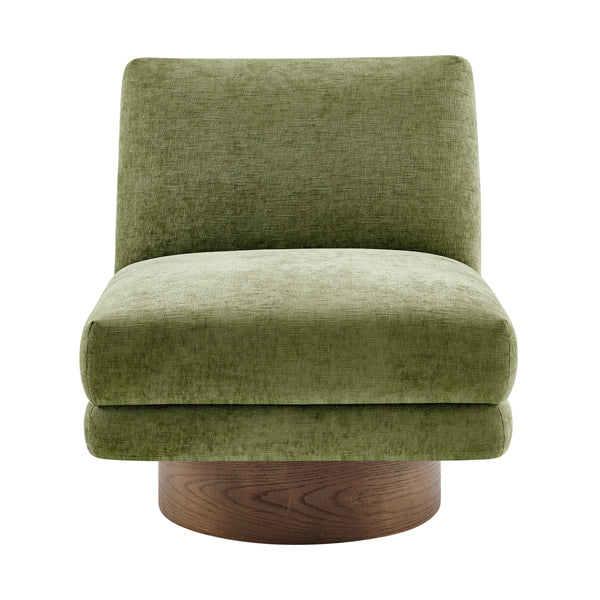 Zenda Chenille Swivel Accent Chair w/ Wooden Base, Millburry Green