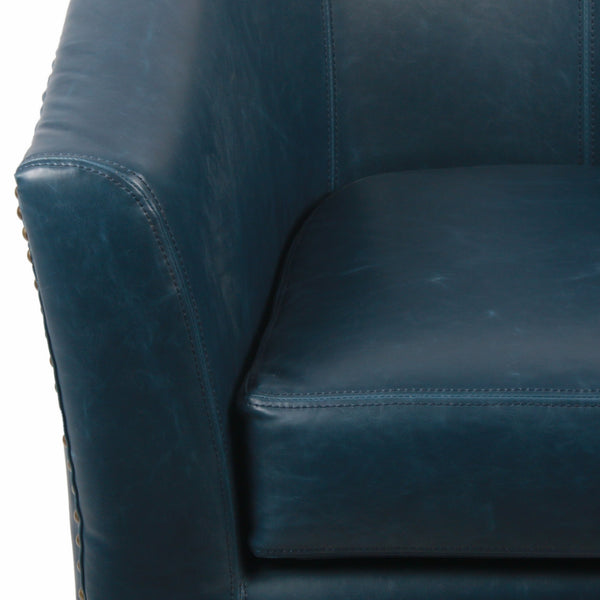Ernest Bonded Leather Swivel Arm Chair In Vintage Blue