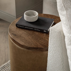 Andra Leather Round Accent Table - Sedona Brown