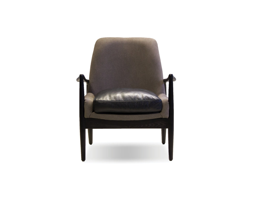 REYNOLDS Occasional Chair in black matte frame/ash grey fabric/black leather