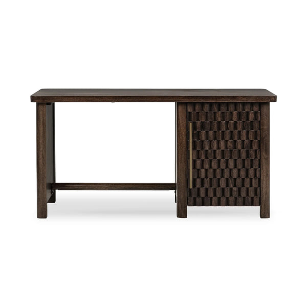 Norwood Solid Mango Wood Desk with Brass Detailing - Bark Brown