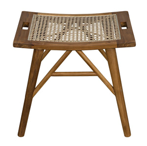 Murphy Teak and Caning Stool with Clear Coat Flat Finish