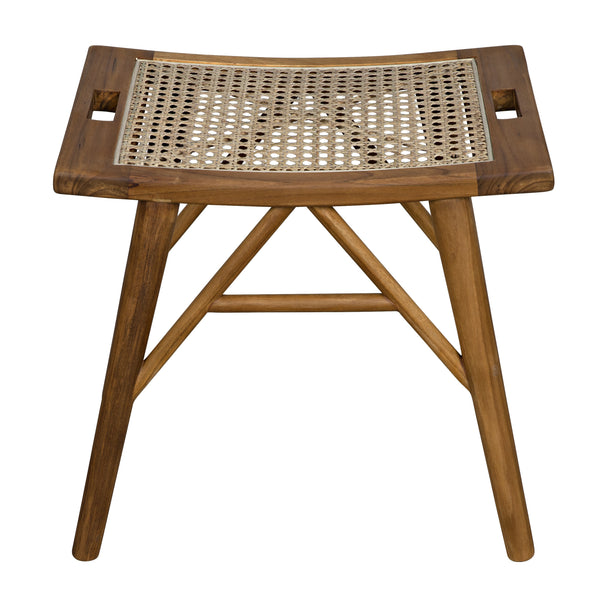 Murphy Teak and Caning Stool with Clear Coat Flat Finish