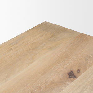 Shivon 94" Light Brown Mango Wood W/ Travertine Dining Table