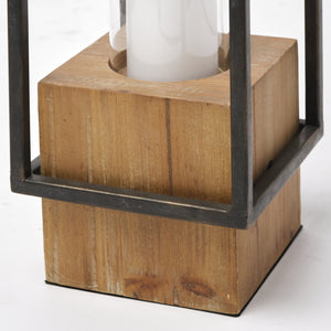 Orionis Large Wood w/ Black Metal Lantern Candle Holder