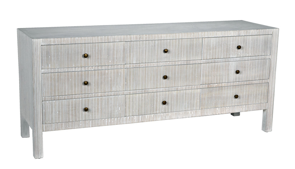 Conrad 9-Drawer Mahogany Dresser with Brass Pulls in White Wash Finish