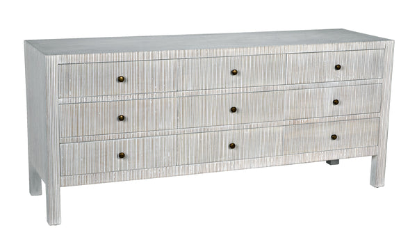 Conrad 9-Drawer Mahogany Dresser with Brass Pulls in White Wash Finish