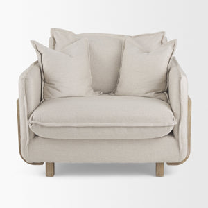 Roy II Beige Upholstered and Brown Wood Frame Arm Chair