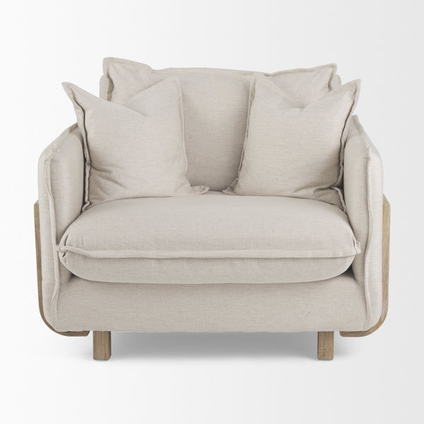 Roy II Beige Upholstered and Brown Wood Frame Arm Chair