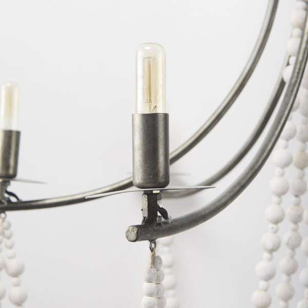 Selma White Wood Bead and Metal Chandelier