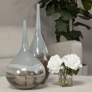 Erie II Tall Two Toned Sky Blue Dark Brown Blown Glass Vase