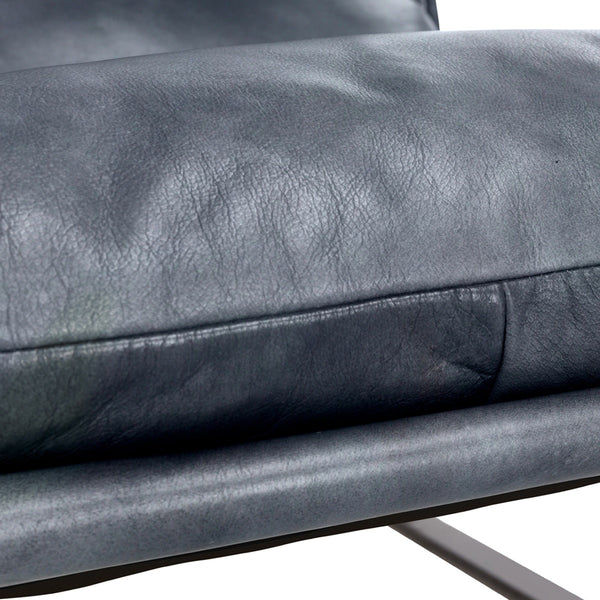 Morgan Ocean Blue Leather Accent Chair with Iron Legs