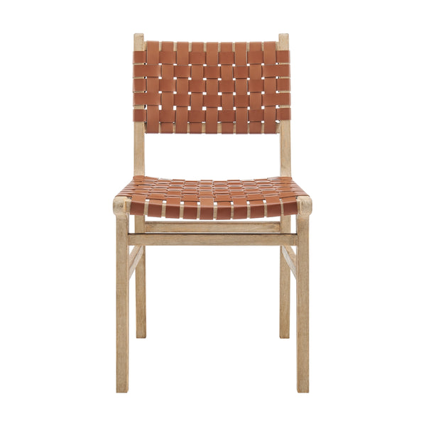 Marco Faux Leather Dining Side Chair Drift Wood Frame, Ochre Brown 