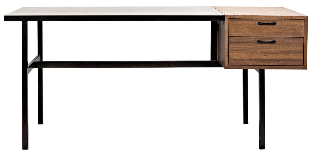 Algeron Dark Walnut Desk with Matte Black Industrial Steel Frame