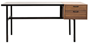 Algeron Dark Walnut Desk with Matte Black Industrial Steel Frame
