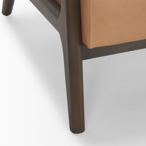 Cashel Accent Chair W/ Dark Brown Wood and Tan Genuine Leather