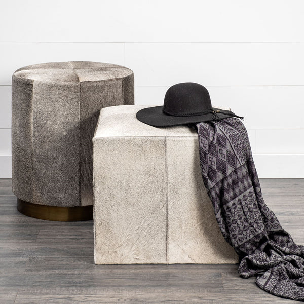 Zahavi I 20" Grey-toned hair-on-hide ottoman