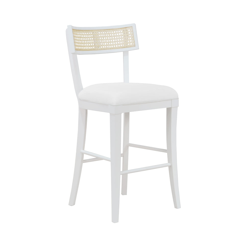 KLISMOS COUNTER STOOL WITH CANE DETAIL IN MATTE WHITE LACQUER