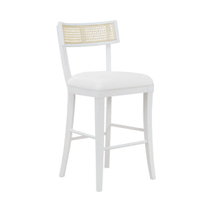 KLISMOS COUNTER STOOL WITH CANE DETAIL IN MATTE WHITE LACQUER