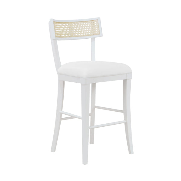 KLISMOS COUNTER STOOL WITH CANE DETAIL IN MATTE WHITE LACQUER