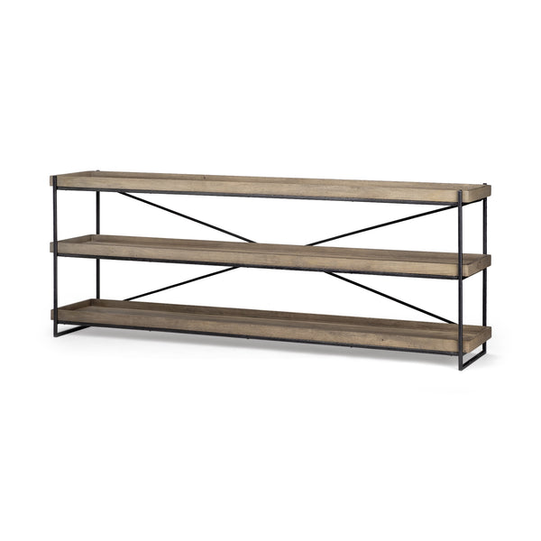 Trey I 80L x 16W Brown Wood and Black Iron Console Table