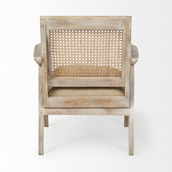 Teryn Cream Linen Seat And Natural Wooden Base w/ Mesh Back Accent Chair