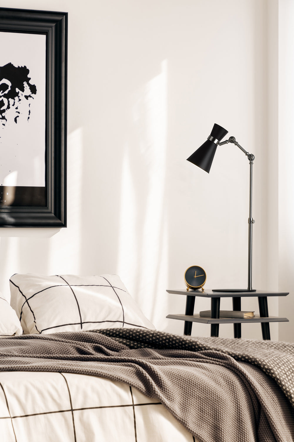 Soriano 1 Light Mid-Century Table Lamp in Matte Black + Brushed Nickel Finish
