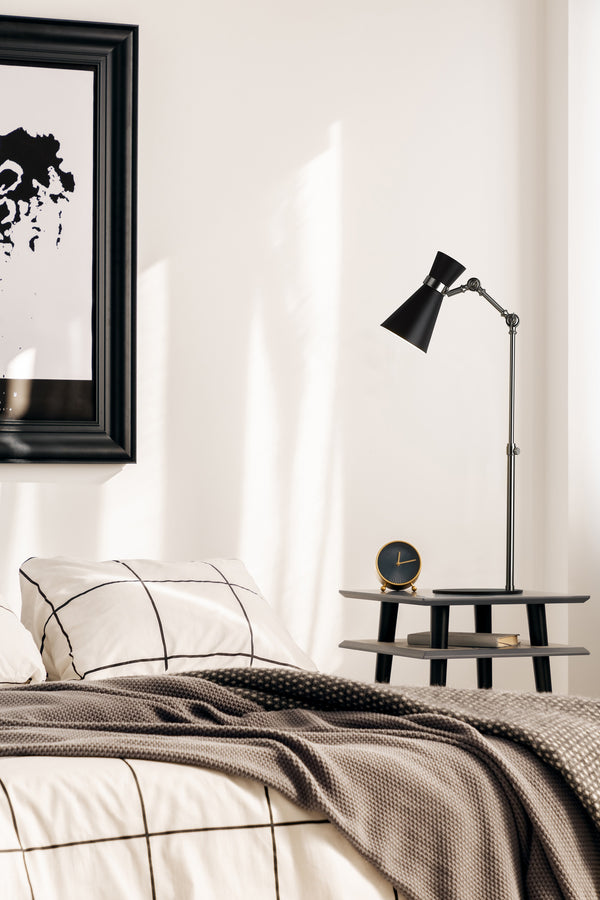Soriano 1 Light Mid-Century Table Lamp in Matte Black + Brushed Nickel Finish
