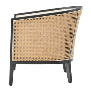 Tillman Fabric Accent Arm Chair w/ Rattan Black Frame, Shortbread/Natural