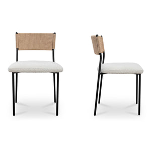 Moe's Foley Dining Chair Set, White Bouclé, Paper Rope