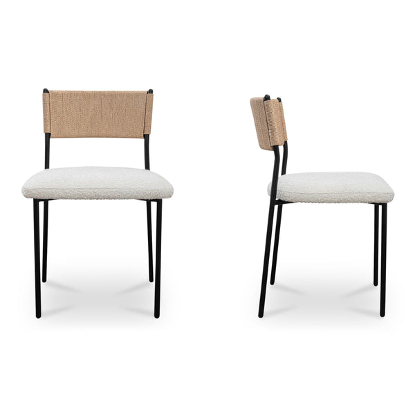 Moe's Foley Dining Chair Set, White Bouclé, Paper Rope