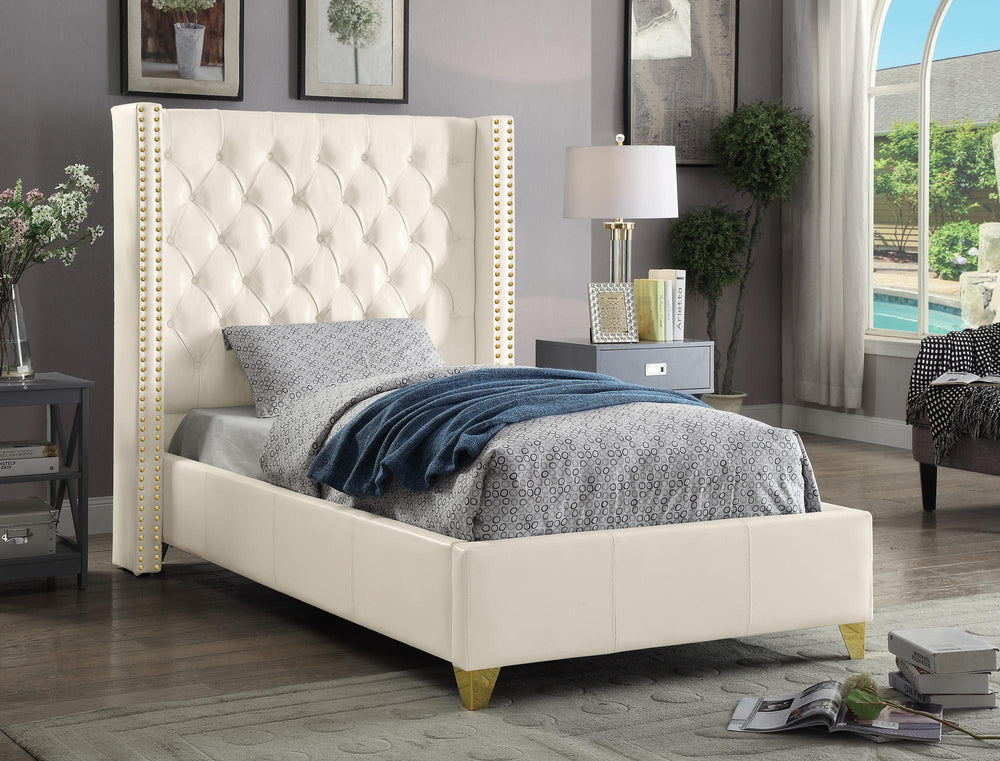 Danielle Twin Bed In White Bonded Leather