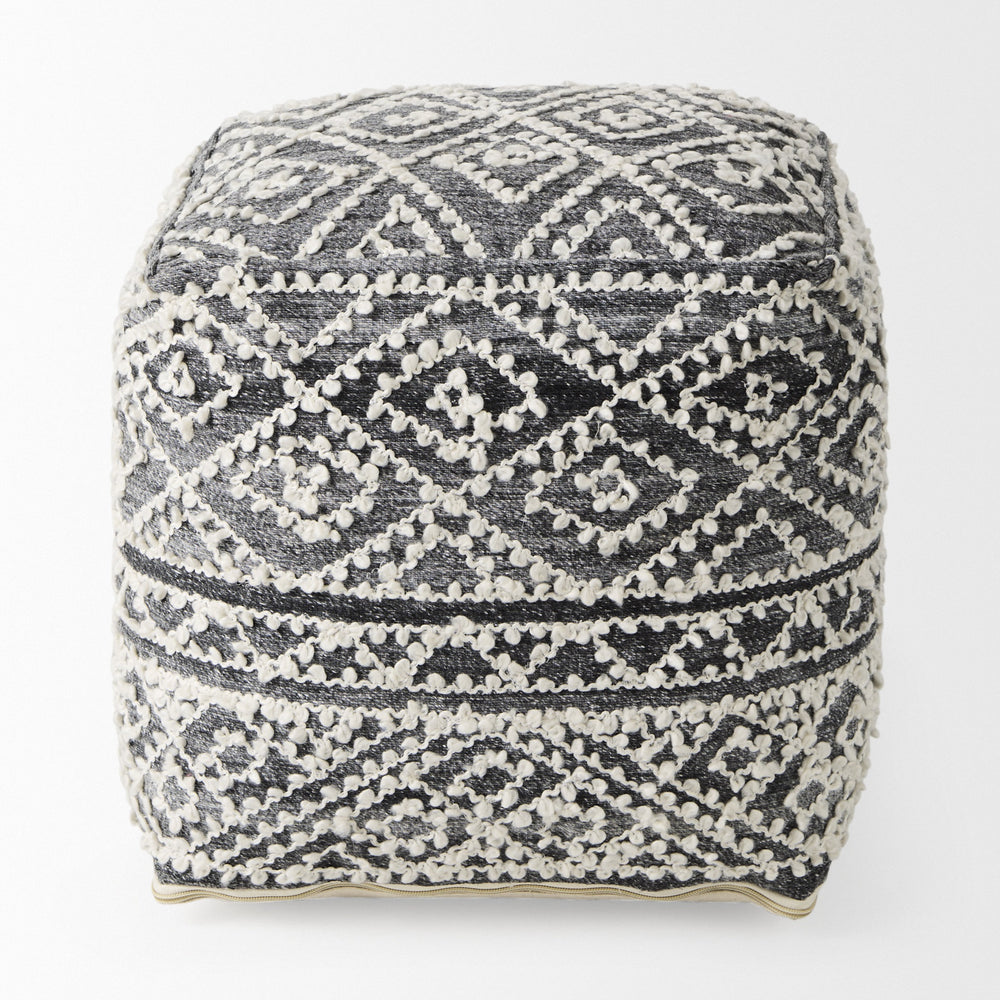 Farida  16.0L x 16.0W x 16.0H Dark Gray Wool and Polyester Patterned Pouf