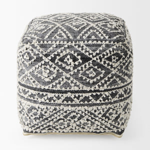 Farida  16.0L x 16.0W x 16.0H Dark Gray Wool and Polyester Patterned Pouf