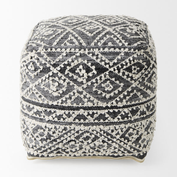 Farida  16.0L x 16.0W x 16.0H Dark Gray Wool and Polyester Patterned Pouf