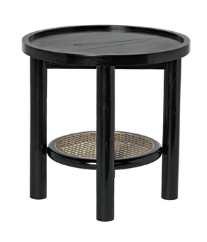 Hide Away Sungkai/Mindi Side Table with Caning Detail in Charcoal Black