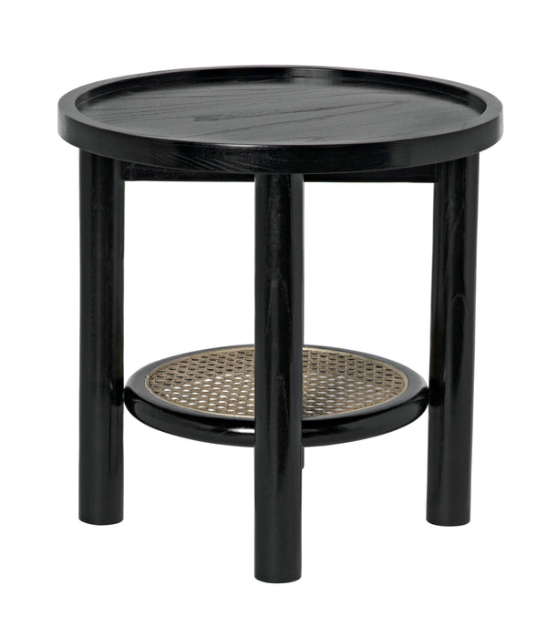 Hide Away Sungkai/Mindi Side Table with Caning Detail in Charcoal Black