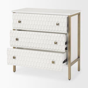 Savannah White Fir Veneer w/ Gold Metal 3-Drawer Accent Cabinet