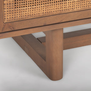 Grier 65.0L x 18.75W x 23.0H Medium Brown Solid Wood W/Cane Media Console