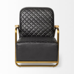 Horace I Black Leather Diamond Pattern w/Gold Iron Frame Accent Chair