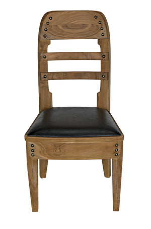 Laila Teak Chair in Satin Finish with Black Leather Seating