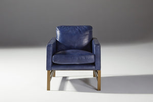 Chazzie Leather Club Chair in Ocean Blue and Truffle Brown