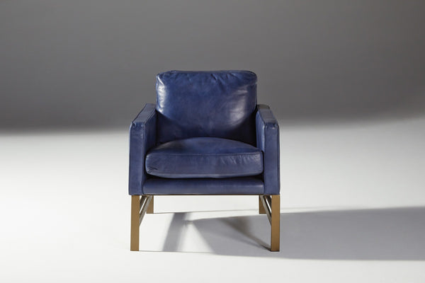 Chazzie Leather Club Chair in Ocean Blue and Truffle Brown
