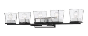 Bleeker Street 5 Light Vanity in Matte Black + Chrome Finish